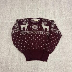 Vintage Jantzen Sweater XS Red 1940s Novelty Reindeer Christmas Distressed